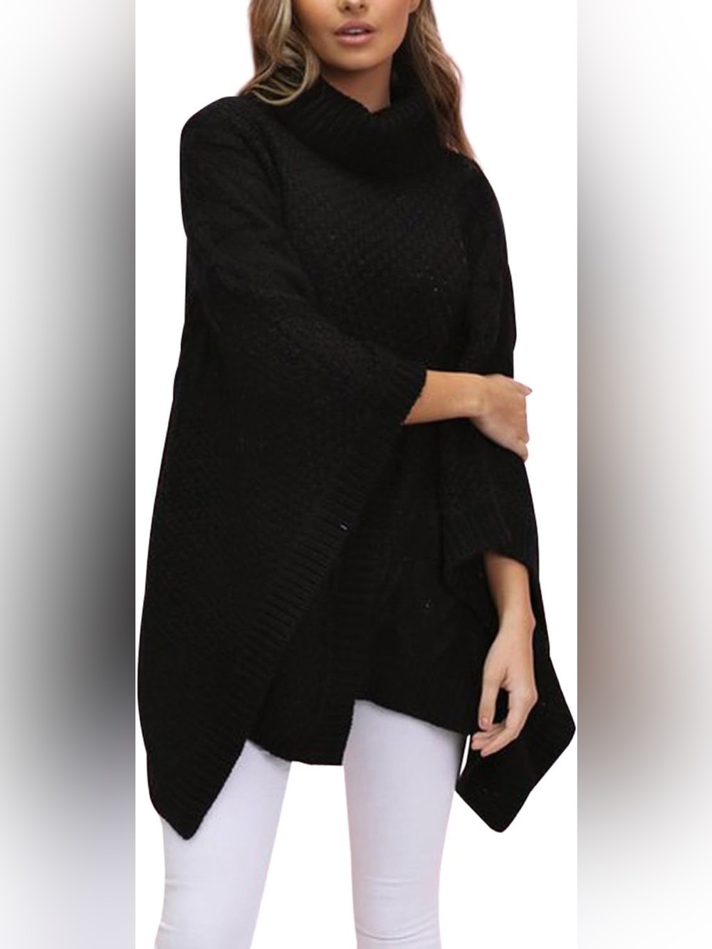 Simplee Black Knit Poncho Sweater, OS, EXCELLENT CONDITION